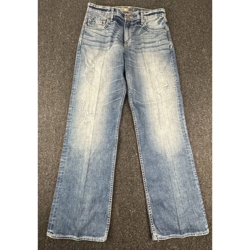 BKE Tyler Straight Jeans Distressed Medium Wash Embroidered Men's Size 32R